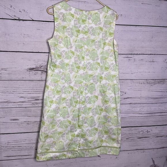 Vtg Cleo Women’s‎ Green Shift Dress 12P Monstera Leaves All Over Cotton Unlined - Picture 7 of 8